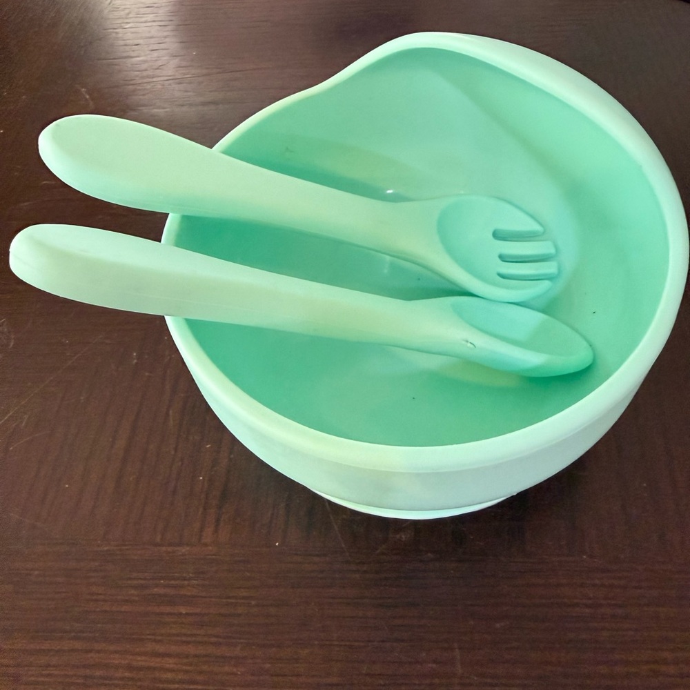 Mint Silicone 5” Baby Bowl with Spoon and Fork Set